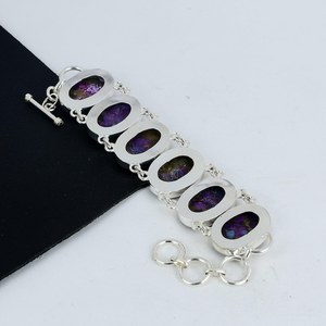 Bracelet bohème en argent sterling 925 avec pierre précieuse turquoise cuivre violet, bijoux de créateur, cadeau de mariage pour femmes - Product Image 5