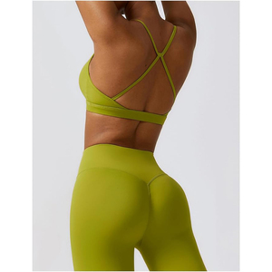 Vente en gros de costumes de yoga de gymnastique de couleur unie vêtements vêtements de sport ensembles de yoga pour femmes ensemble de fitness survêtements soutien-gorge de sport pantalons de gymnastique - Product Image 6