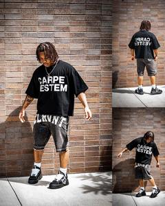 Short en jean streetwear personnalisé patch de broderie vieilli jorts évasés en strass shorts en jean pour hommes - Product Image 3