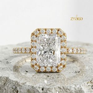Emerald Cut Halo Engagement <b>Ring</b> in 10K Gold with Sparkling Pave Band - Product Image 5