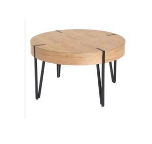 Mesa de madera maciza-Mesa auxiliar circular de 2 niveles Marco de metal curvo industrial de madera para mesita de noche de dormitorio Almohadillas ajustables - Product Image 1