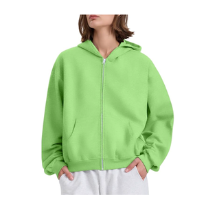 Streetwear pour femmes plaine de haute qualité Vintage blanc surdimensionné poids lourd personnalisé sweat à capuche zippé au prix de gros - Product Image 2