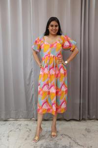 Nuevo 2023 verano Chic manga corta cuello cuadrado estampado vestido vestidos mujeres Maxi vestido - Product Image 3