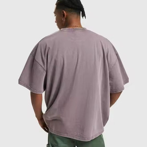 Venta al por mayor puro algodón Sun Faded Drop Shoulder gris ácido lavado camiseta de gran tamaño pesado logotipo personalizado impreso - Product Image 2