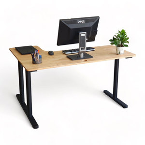 Escritorio Esquinero Minimalista en Forma de L de 140x100cm con Tablero Integrado de Madera de Caucho y Patas de Hierro, Sistema TIO HBTO013 para Uso Doméstico - Product Image 1