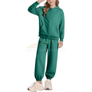 Conjunto de chándal de 2 piezas para niños de color verde negruzco para niñas y niños Sudadera con capucha y pantalones de chándal cómodos - Product Image 3