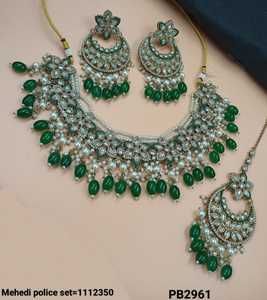 Fleur Design Superbe Fabriqué À La Main Cubique Zircone Mode Indien Beau Bijoux Collier Avec Boucles D'oreilles Mangtika Ensemble Femmes - Product Image 3