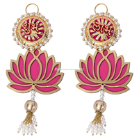 Lotus Shubh Labh Art Déco Perles en Bois 2pcs Étagère Murale Suspendue Décoration Maison Entrée Cadeau Mariage Diwali Nouvel An Chinois