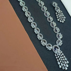 AMERICAN DIAMOND BRIDAL NECKLACE <b>SET</b> and HIGH QUALITY & CLASSIC EARRINGS <b>JEWELLERY</b> <b>SET</b> for WEDDING <b>JEWELLERY</b> CLASSIC STYLE WOMEN - Product Image 1