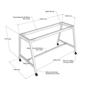 CFOS003 Pieds de bureau mobiles en métal au design minimaliste pour bureaux de 140x70cm, revêtement poudré - Product Image 4