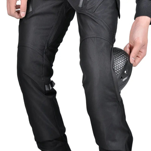 Black Biker Motorcycle Cargo Pants with Knee <b>Protectors</b> % Cotton Unisex Riding Trousers for All Seasons Daily Use - Product Image 4