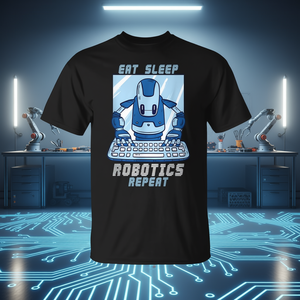 T-shirt unisexe pour adultes à manches courtes et col rond avec impression numérique promotionnelle Eat Sleep Robotics Repeat - Product Image 3