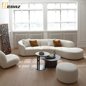 Tela seccional blanca moderna Popular, sofá de esquina curvada, modelo Annie