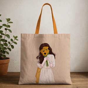Sac fourre-tout en toile couleur unie Shy Girl avec fermeture éclair et doublure en coton portable pour l'été, l'automne, l'hiver et le printemps - Product Image 1