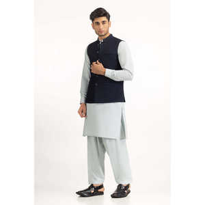 Gilet bleu marine coupe classique pour homme, coupe-vent en toile de polyester, logo personnalisé brodé, tenue formelle d'extérieur à boutons - Product Image 3