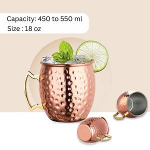 Top Qualité Vente koi Barware Outils 450ml Moscou Mule Cuivre Tasses Ensemble avec Poignée En Laiton pour Smoothies Cocktail Boisson Serveware - Product Image 3