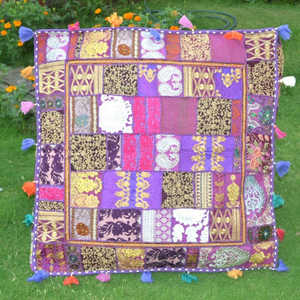Coussin décoratif d'extérieur en patchwork fait main indien, coussin carré, 100% coton, brodé, zafu, pouf de méditation, lit pour chien - Product Image 1