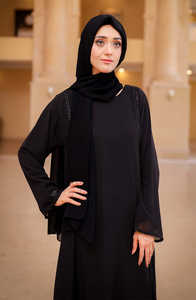 BLACK STONE EMBELLISHED ABAYA BEAUTIFUL MODEST WOMENS ELEGANT ISLAMIC CLOTHING TRADITIONAL WOMEN WEAR NEW DESIGNS <b>Plus</b> <b>Size</b> Silk - Product Image 5