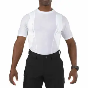 Kaus taktis pemegang pistol lengan pendek poliester putih kaus sarung pakaian bawaan tersembunyi kompresi
