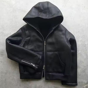 2025 haute qualité personnalisé hommes col montant veste en cuir hiver vers le bas rempli moto veste avec capuche veste décontractée - Product Image 5