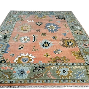 Antique <b>Pink</b> Hand Knotted <b>Wool</b> Rugs 100% Export High Quality Handmade 8x10 7x10 Living Room Floor Carpet Sets Made of Cotton - Product Image 1