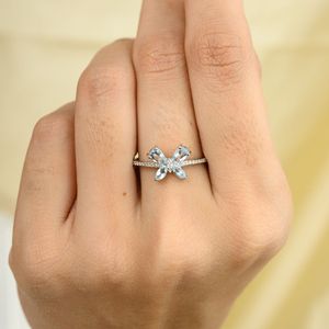 แหวนผีเสื้อเพชรสีอะความารีนธรรมชาติสี100% 18K แข็งสีเหลืองทองแฮนด์เมดเครื่องประดับงานแต่งงานขายดีที่สุดสำหรับงานปาร์ตี้ - Product Image 2