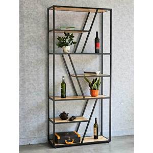 Rubber Wood & Iron Frame Decorative Standing Shelf 90x34x200cm for Living Room KTB68044 - Product Image 4