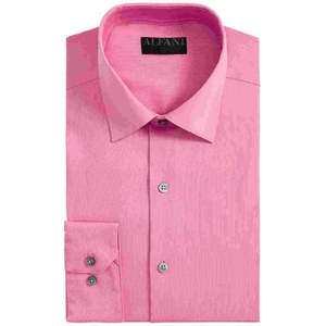 Camicia Classica da Uomo Alfani in Tessuto Popeline a Righe, Colletto a Punta, Resistente alle Pieghe, Taglia 17.5X32X33, Rosa - Product Image 1