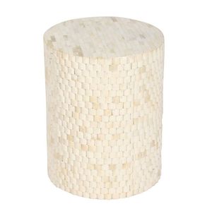 Mesa auxiliar con incrustaciones de hueso Hexagonal para decoración del hogar, mesa de centro redonda con incrustaciones geométricas, muebles de mesa de color blanco - Product Image 3