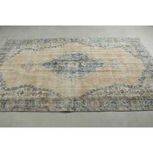 Turkish Large Rug 5,2x8,9 ft, Blue <b>Brown</b> Check Rug <b>Wool</b> - Product Image 3