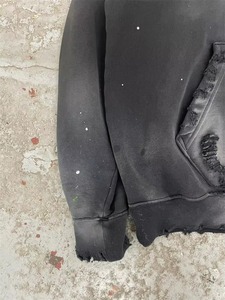 Oversize Cropped in Splatter <b>Black</b> Dye Vintage Wash Hoodie Unisex Fit Drop Double Layers Hood <b>Fleece</b> Hoodie Outdoor Use - Product Image 2