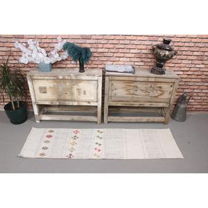 Tapis de 1,5 x 5,2 pieds, tapis turc vintage, tapis en laine abstrait blanc - Product Image 2