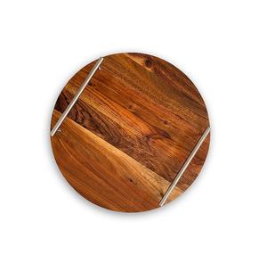 Plateau de service rond en bois en laiton AK de couleur bois naturel avec poignée en métal plateau personnalisé pour décor de table/décor de cuisine - Product Image 1