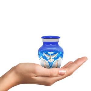 โกศสีน้ําเงินสําหรับเถ้า - นกที่ระลึกพร้อมกล่องและถุง - ถือเถ้าได้ 3 ลูกบาศก์นิ้ว - โกศขนาดเล็กทําด้วยมือสําหรับเถ้ามนุษย์ - Product Image 1