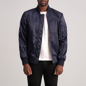 Blouson aviateur noir bleu marine zippé vêtements d'extérieur légers avec poche sur les manches doublure intérieure douce col côtelé poignets ourlet veste décontractée - Product Image 2