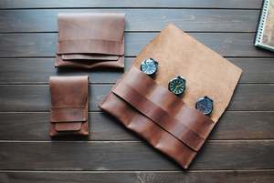 Toptan yeni Vintage kahverengi deri seyahat izle rulo hakiki dört cep düzenleyici ile zarif tasarım izle kutusu kapağı - Product Image 2