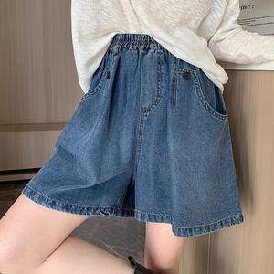 Shorts en jean sport taille haute élastique pour femme grande taille, respirant, séchage rapide, cargo, 100 % coton, design tendance, uni, teint, avec logo - Product Image 3