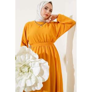 <b>Elastic</b> Waist <b>Belted</b> Tulle Dress Mustard - Product Image 2