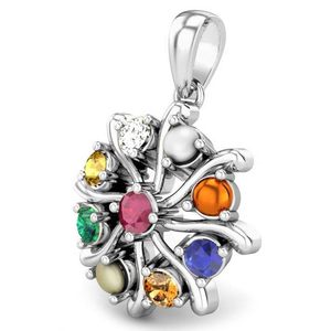 Pendentif médaillon en argent sterling 92,5 avec pierre naturelle certifiée Navratna, en forme de fleur, neuf planètes, style tendance pour hommes et femmes - Product Image 3