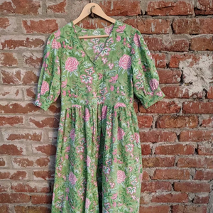 100% algodón bloque de mano impreso vestido de verano bordado algodón indio Maxi estilo Casual con hermosa decoración de bordado - Product Image 1