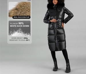 Custom Women's <b>Parka</b> <b>Jacket</b> Long Loose Thin Puffer Coat with Detachable Hood Canvas Nylon Eco-Friendly <b>Waterproof</b> - Product Image 3