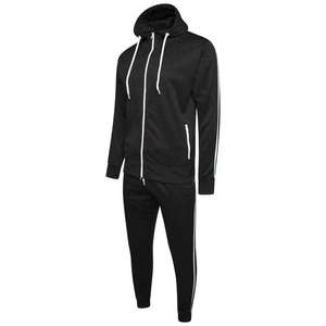 Custom Printed Men's Tracksuit Solid Pattern <b>Zip</b>-<b>Up</b> <b>Hoodie</b> with Side Stripes Fleece Jogging Gym Running Sweatshirt for Winter - Product Image 3