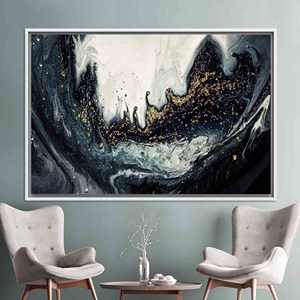 ผ้าใบพิมพ์ลายหินอ่อนสีดำและสีทองหรูหรา: ศิลปะการตกแต่งบ้านที่หรูหราผ้าใบกรอบสีขาว - Product Image 1