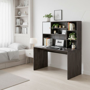 FD68055 Solid Wood Study <b>Desk</b> Bookshelf Drawer 120x60x140cm Laptop PC Table for Bedroom Hotel <b>Simple</b> Design Style-Rubber Wood - Product Image 2
