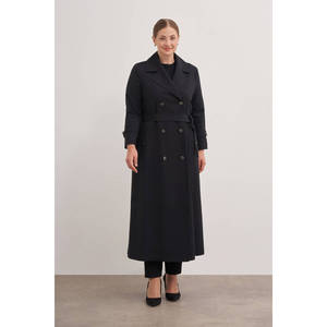 Gabardina Cruzada Bordada de Otoño - Negra - Product Image 3