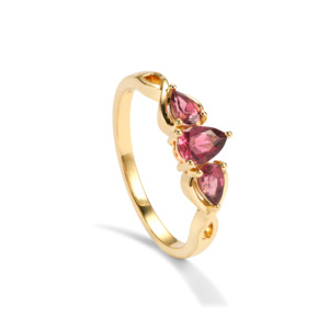 <b>Dainty</b> 18K Real <b>Gold</b> Rubellite <b>Ring</b> 0.66ct Cut Gemstone Geometric Setting - Product Image 1