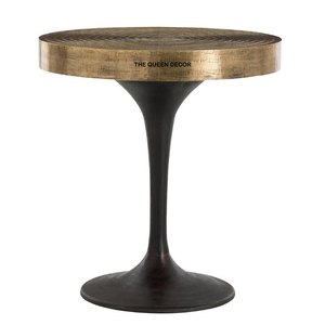 Table d'appoint de style moderne contemporain en aluminium, forme ronde, finition or et noir, décoration d'intérieur, salon - Product Image 1