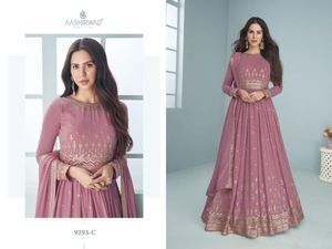 Traje de Tela Georgette Sintética Pesada con Bordado, Vestido Semi-Tailorizado de Diseñador para Fiestas, Festivales y Dupatta Inferior - Product Image 6