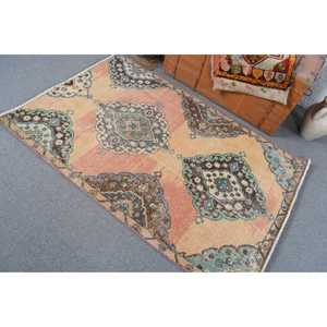 Tapis vintage, tapis turc décoratif 3,6x5,5 pieds, tapis oriental en laine orange - Product Image 4