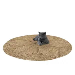多用途放松地垫，由天然莎草编织而成，最便宜的圆形地毯，用于客厅、厨房、走廊、床